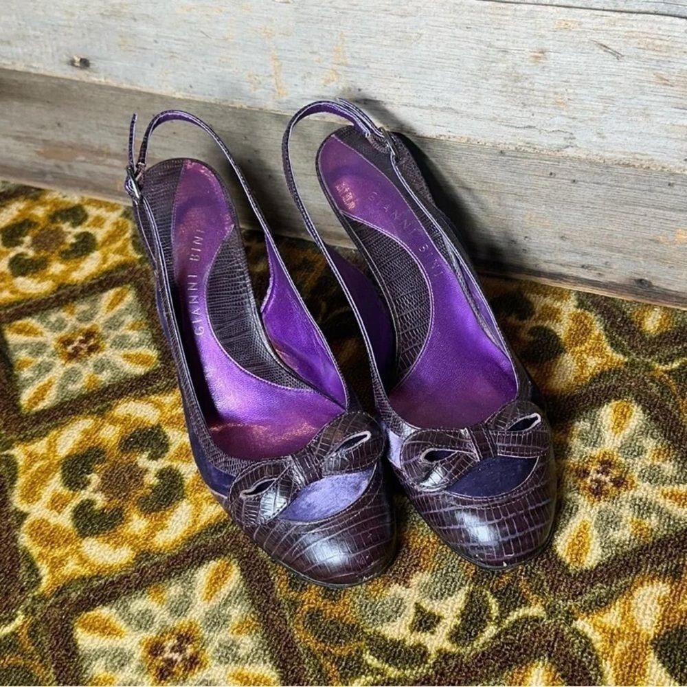 (7/125) Gianni Bini Purple Slingback Heels Women’s Size 8 Croc Embossed Bow Vint - Picture 6 of 8
